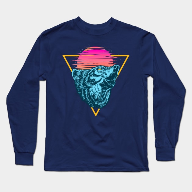 Funky Sunset Wolf Cry Long Sleeve T-Shirt by machmigo